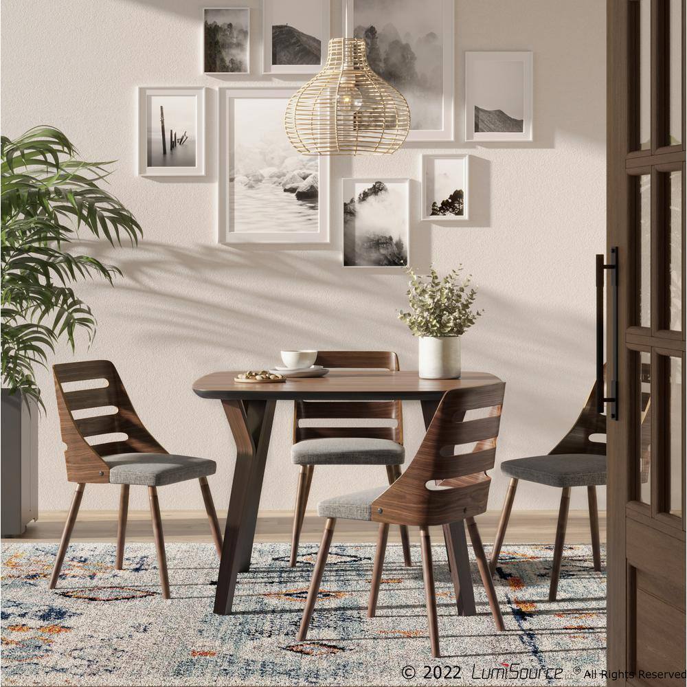 Gray Upholstered Ladderback Side Chair with Walnut Wood