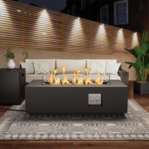 42 in. Outdoor Propane Fire Pit 50K BTU Propane Fire Pit Table with Glass Wind Guard Waterproof Cover and Glass Beads