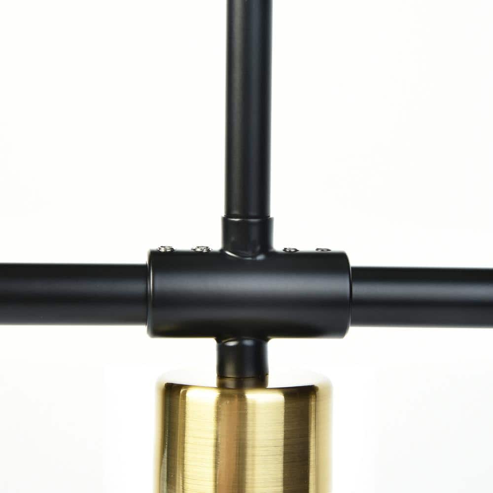 Black and Gold Linear Metal Chandelier with Clear Glass Shades