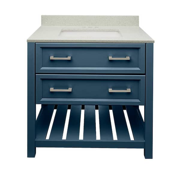 Amluxx Milan 31 in. W x 22 in. D x 36 in. H Bath Vanity in Navy Blue with Quartz Stone Vanity Top in Galaxy White