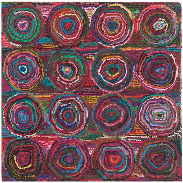 SAFAVIEH Nantucket Pink/Multi 4 ft. x 4 ft. Square Geometric Area Rug