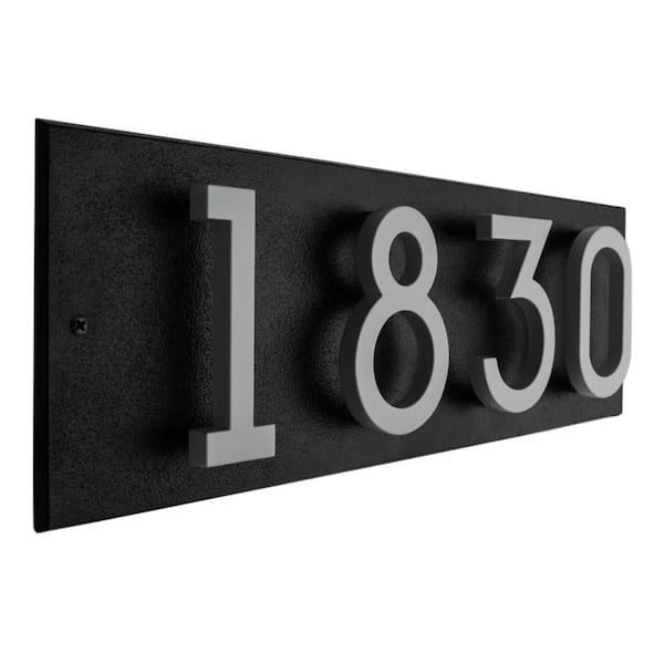 Floating Stand-Off 4-Number Horizontal Sign Black with Silver Modern Font Numbers