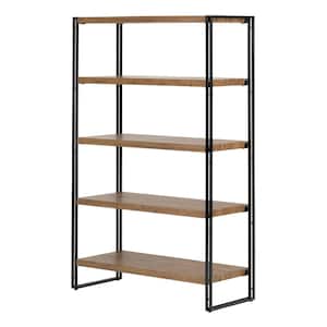 61.5 in. Rustic Bamboo Metal 5-shelf Accent Bookcase with Open Back