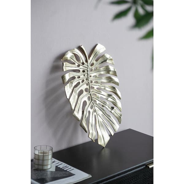 Tatahance 24.8 in. x 17 in. Gold Aluminum Monstera Leaf Wall Decor Sign Metal Work