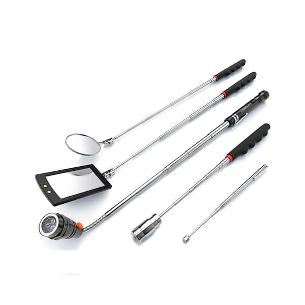 Telescoping Magnetic Pickup Tool Kit 1lb to 15lb Inspection Mirror Adjustable Swivel LED Flashlight 5-Piece