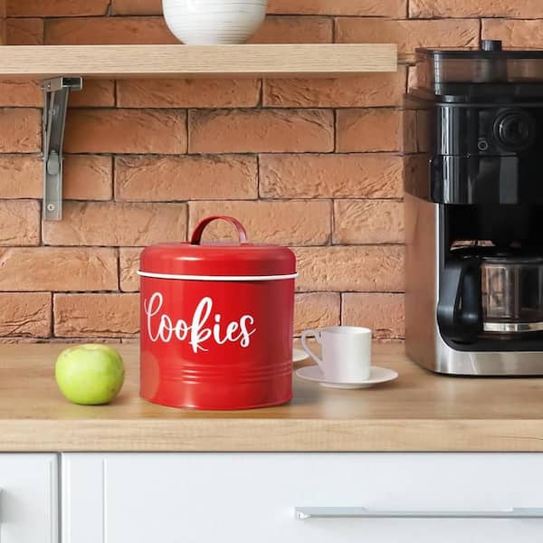 Wudkey 1 Piece Red Cookie Jar for Kitchen Counter, Vintage Cookie