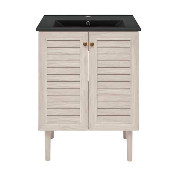 Swiss Madison Bron 24 in. Freestanding Bathroom Vanity in White Oak with Black Ceramic Sink Top