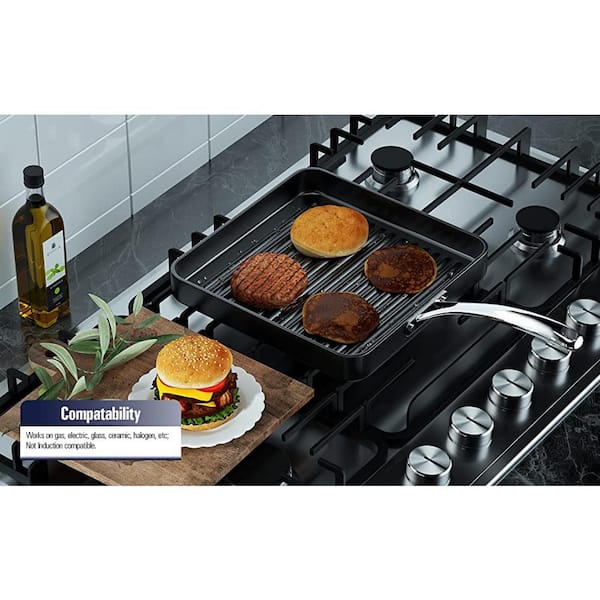 Risa Cast Iron, Oil-Coated Grill Pan for The Perfect Sear Grill on Oven, Stove, or Outdoor Grill | Works As Lid on Pots and Pans | Black, Deep Blue