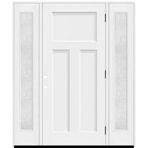 Legacy 68 in. x 80 in. 3 Panel Craftsman LHOS Unfinished White Fiberglass Prehung Front Door w/Rain 14'' SLs 4-9/16Jamb
