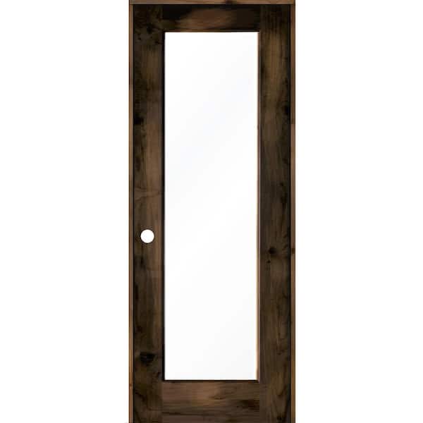 Krosswood Doors 36 in. x 96 in. Rustic Knotty Alder Right-Hand Full-Lite Clear Glass Black Stain Wood Single Prehung Interior Door