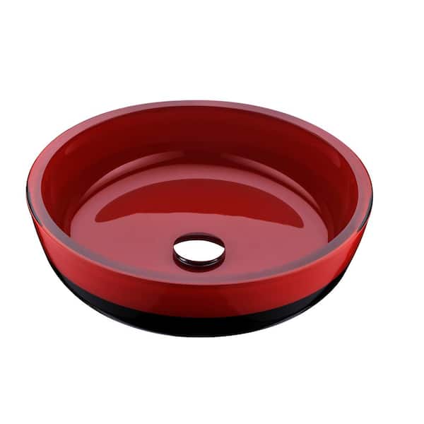 ANZZI Schnell Series Round Deco-Glass Vessel Sink in Lustrous Red and Black