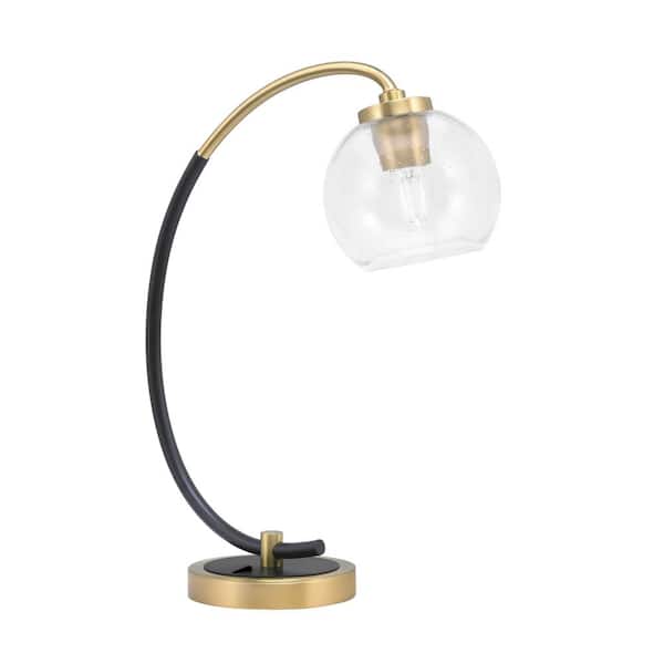 Unbranded Delgado 18.25 in. Matte Black and New Age Brass Accent Desk Lamp with Clear Bubble Glass Shade