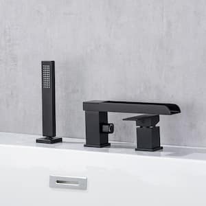 Single-Handle Roman Tub Faucet with Hand Shower 3-Hole Bathroom Waterfall Bathtub Faucet in Matte Black