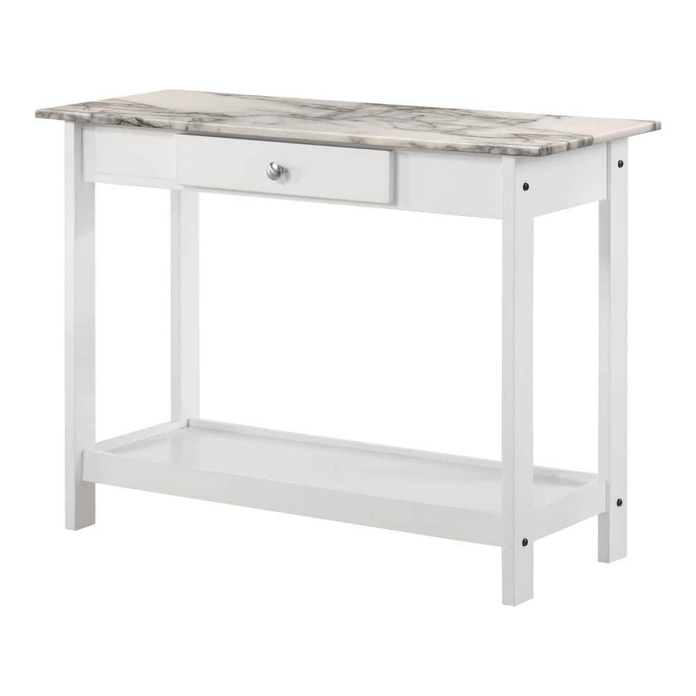 Furniture of America Dingo 41.75 in. White Rectangle Faux Marble Console Table with Drawer and Shelf