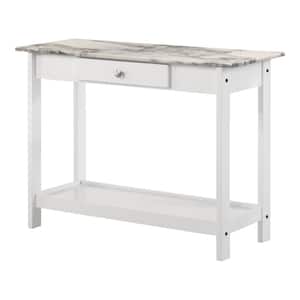 Dingo 41.75 in. White Rectangle Faux Marble Console Table with Drawer and Shelf