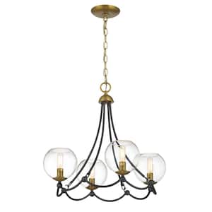 Kearney Park 4-Light Black and Soft Brass Candlestick Chandelier for Dining Room with No Bulbs Included