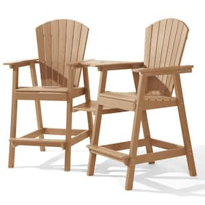 Wood HDPE Tall Adirondack Chair with Removable Double Connecting Trays for Deck, Balcony, Patio (2-Pack)