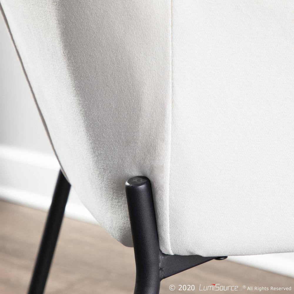 Cream Upholstered Arm Chairs with Black Metal Legs, Set of 2