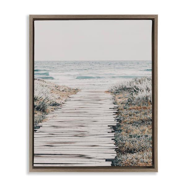 Stupell Industries Rugged Beach Path by LSR Design Studio Brown Floater Frame Coastal Graphic Art Print 21 in. x 17 in.