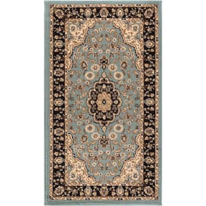 Barclay Medallion Kashan Light Blue 2 in. 3 ft. x 3 in. 11 ft. Traditional Area Rug