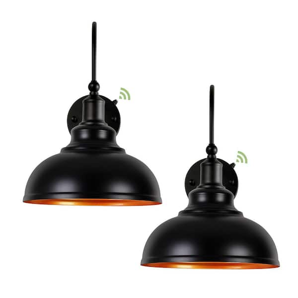 15.7 in. Black and Gold Dusk to Dawn Farmhouse Outdoor Hardwired Wall Barn Light Sconce with No Bulbs Included (2-Pack)