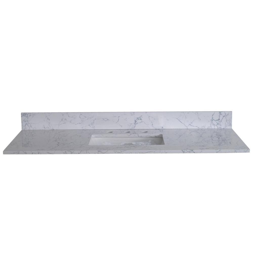 49 in. W x 22 in. D Engineered Stone Composite Vanity Top in White with Whi