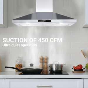 30 in. W 450 CFM Touch Kitchen Stainless Steel Vented Wall Mounted Panel Range Hood in Silver