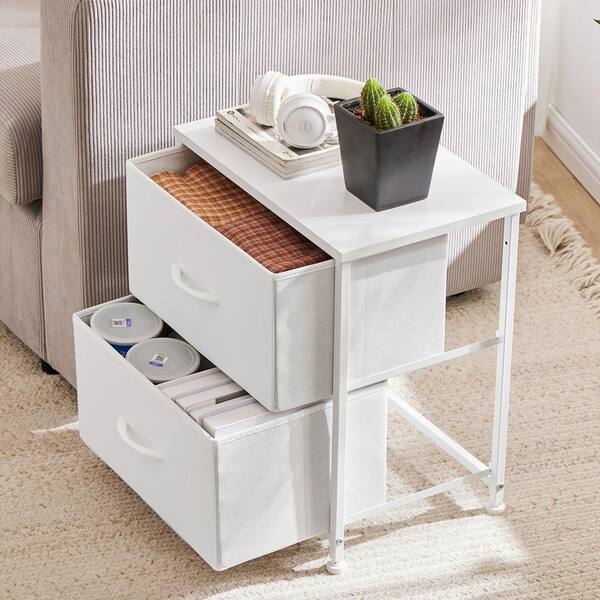 FIRNEWST Sandra White 18 in. W 2-Drawer Dresser with Fabric Bins 