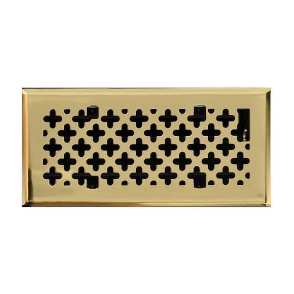 T.A. Industries 4 in. x 10 in. Retro Couture Floor Diffuser, Polished Brass