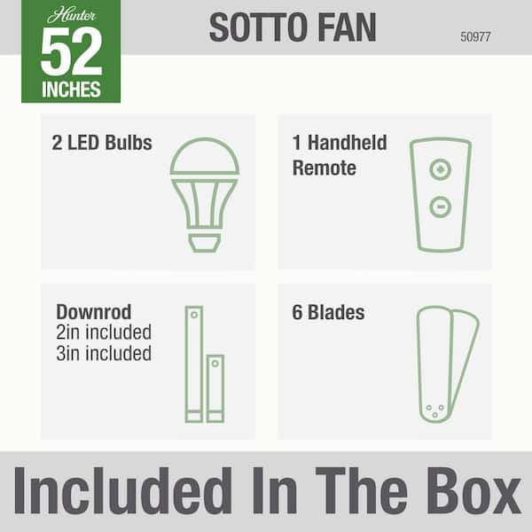Hunter - Sotto 52 in. LED Indoor Fresh White Ceiling Fan with Light Kit and Remote