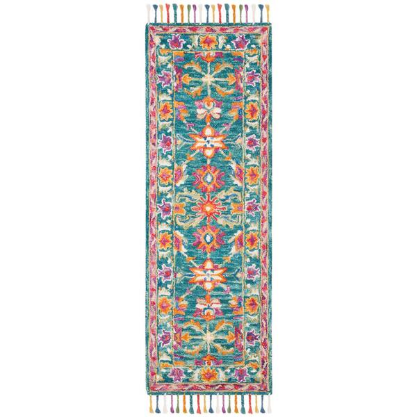 Aspen 2 ft. x 19 ft. Turquoise/Purple Ornate Runner Rug