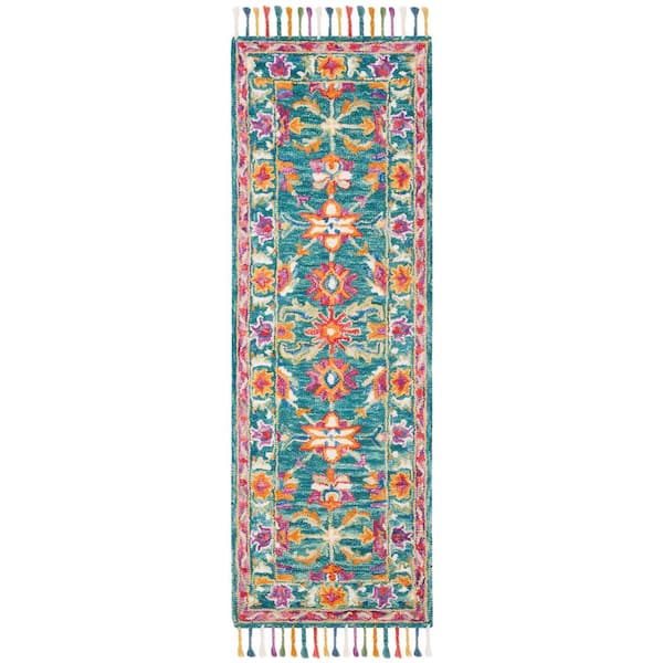 Aspen 2 ft. x 21 ft. Turquoise/Purple Ornate Runner Rug