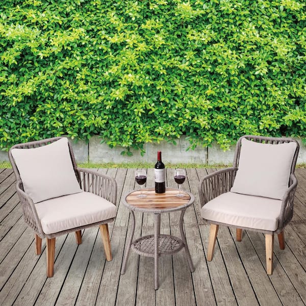Peaktop 3 Piece Wicker Outdoor Patio Bistro Set With Beige Cushions Pt Of0008 The Home Depot Peaktop 3 Piece Wicker Outdoor Patio, Peaktop 3 Piece Wicker Patio Set With Cushions