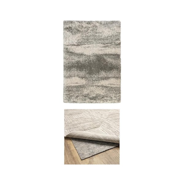 Stormy Gray 8 ft. x 10 ft. Abstract Area Rug and Gray 7 ft. x 9 ft. Non-Slip Rug Pad Combo