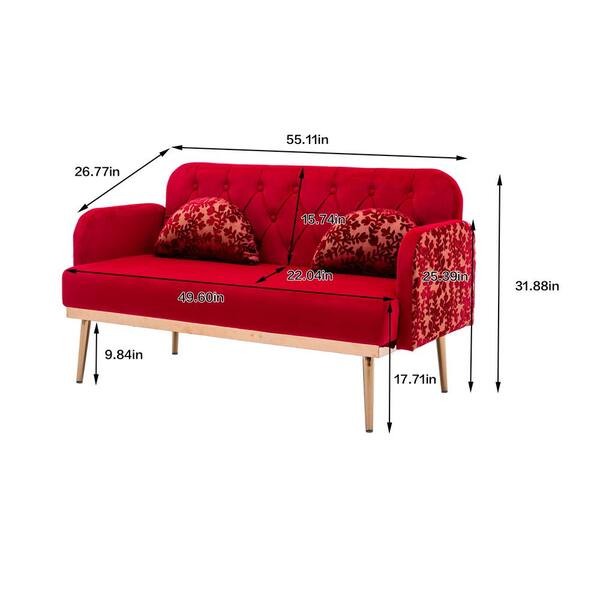 Modern 55.1 in. Red Polyester 2-Seater Loveseat Sofa Couch 