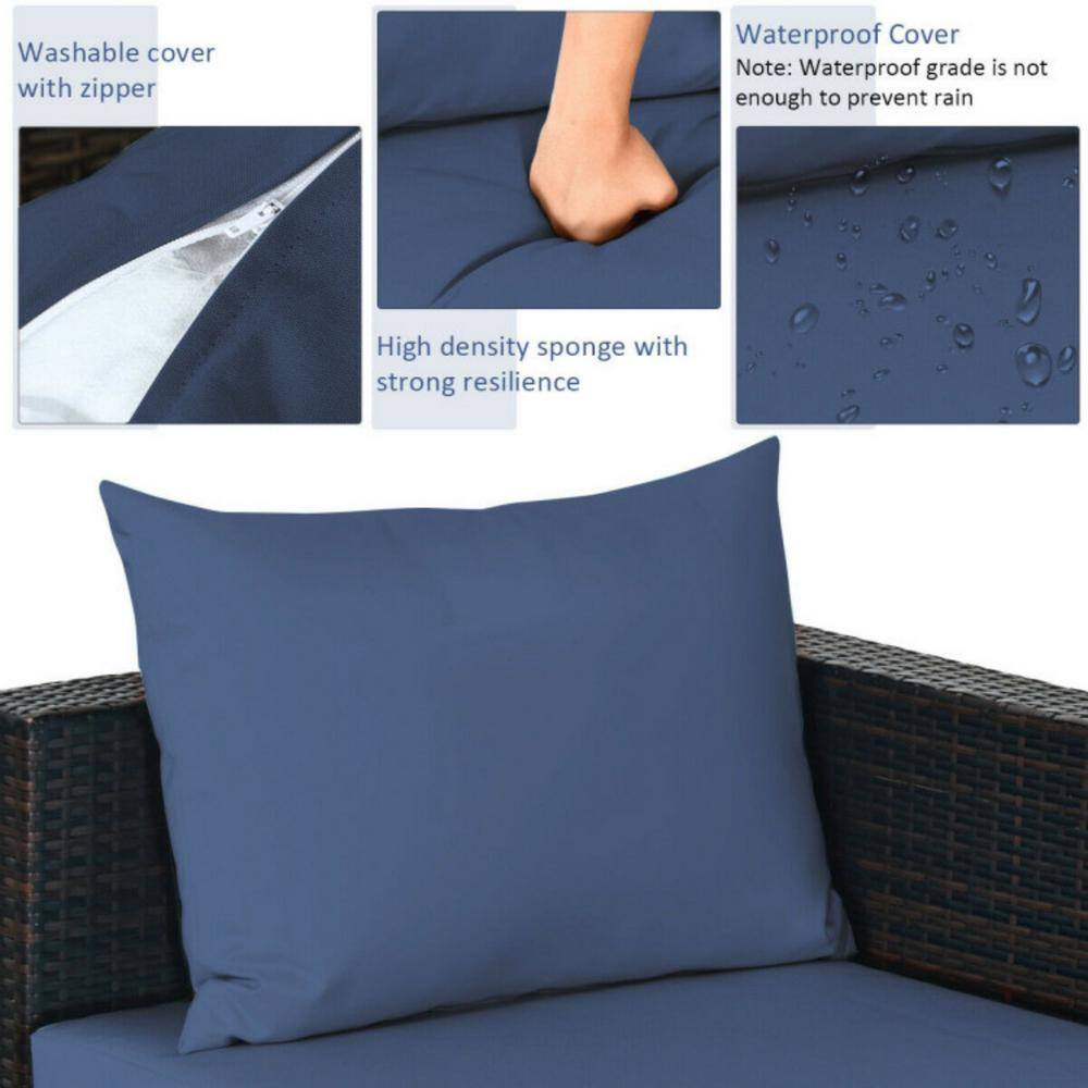 Navy Cushioned 5-Piece Brown Aluminum Patio Set