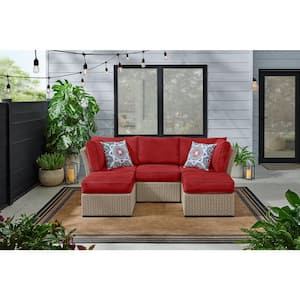 Salisbury 5-Piece Outdoor Sectional with Natural Frame Finish and Chili Cushions