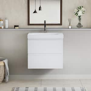 Single-Sink Wall Mounted Bath Vanity in 23.7 in. W x 19.7 in. D x 22.5 in. H White with Cultured Marble Top