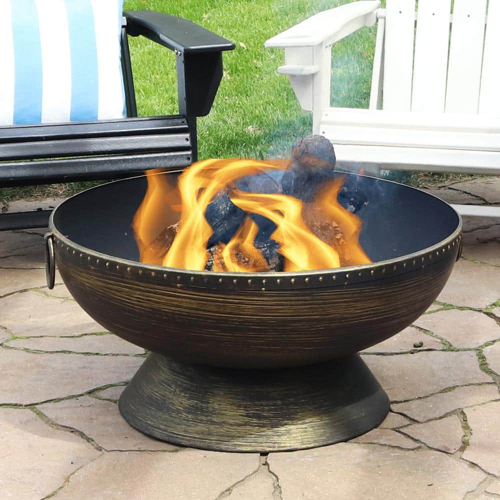 30" Black and Bronze Steel Wood-Burning Fire Pit with Screen and Poker