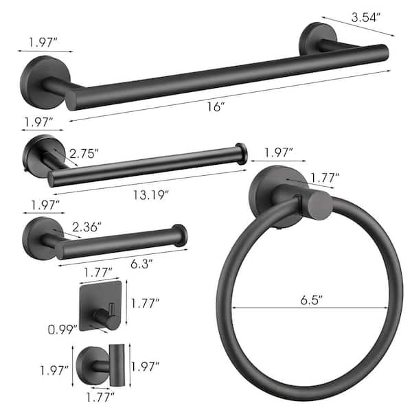 9-Piece Bath Hardware Accessories Set Towel Bar Set Wall Mounted in Matte Black