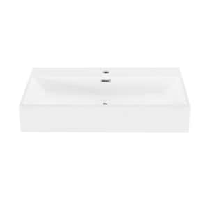 Claire 29.75 in. Rectangle Ceramic Wall Mount Bathroom Vessel Sink in Glossy White