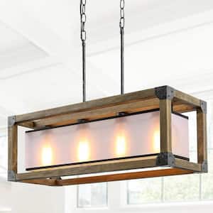 4-Light Open Cube Farmhouse Chandelier with Metal and Solid Wood Designs Iron Finish Rustic and Urban Blend