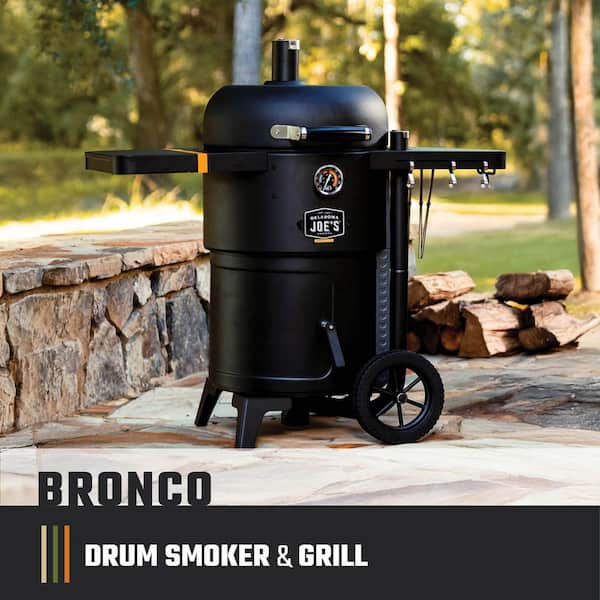 Bronco 18 in. Heavy Duty Charcoal Drum Smoker and Grill with 284 sq. in. Cooking Area in Black