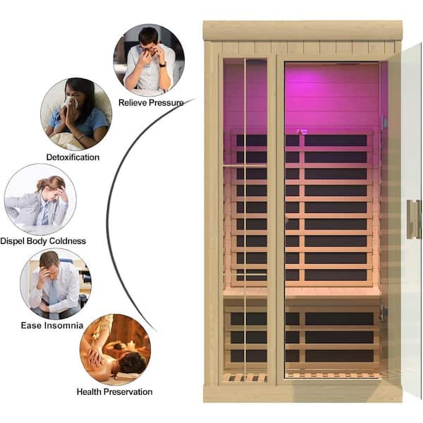 Crystal 1-2 Home Far-infrared The Carbon and with Depot JH-W632S00009 Person Sauna Moray Hemlock - 7 Heaters Xspracer Chromotherapy