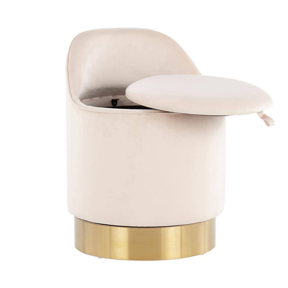 Luxurious White Velvet Vanity Stool with Gold Metal Base