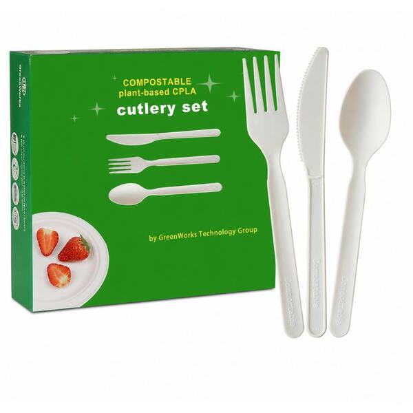 150 Count 7 in Compostable Utensils Set, 50 Forks 50 Spoons 50 Knives, BPA-Free Heavyweight Disposable Flatware