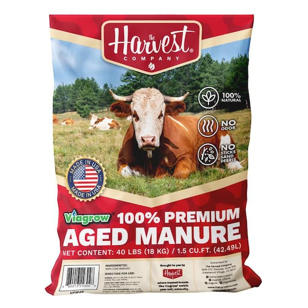 Viagrow 40 lb. 1.5 cu. ft. Organic Cow Manure Soil Amendment Premium Aged Compost for Lawn and Garden (1-Pack)