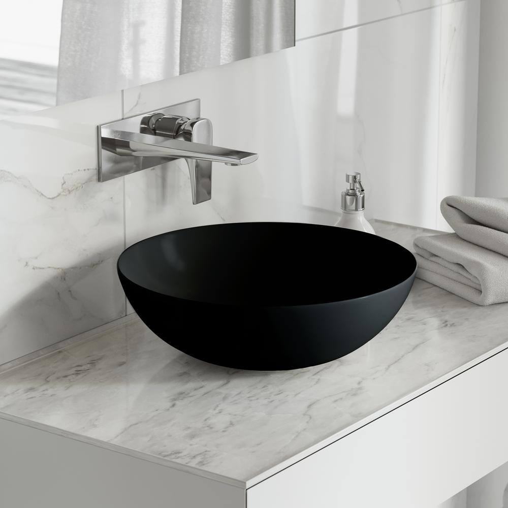 Matte Black Ceramic 15.3" Round Above-Counter Sink