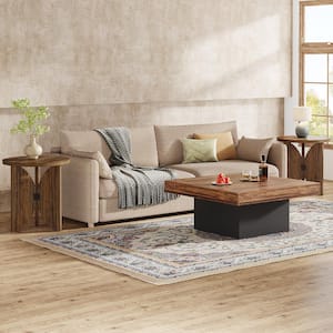 Kerlin 2PCS 19.7 in. Brown Round Engineered Wood End Table, Small Side Table with Semi-Circular Base for Living Room