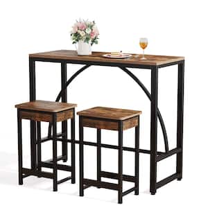 Tribesigns Way to Origin 3-Piece Rectangular Dark Antique Oak Wood Top Bar Table Set, 2-Person Counter Height Dining Room Set